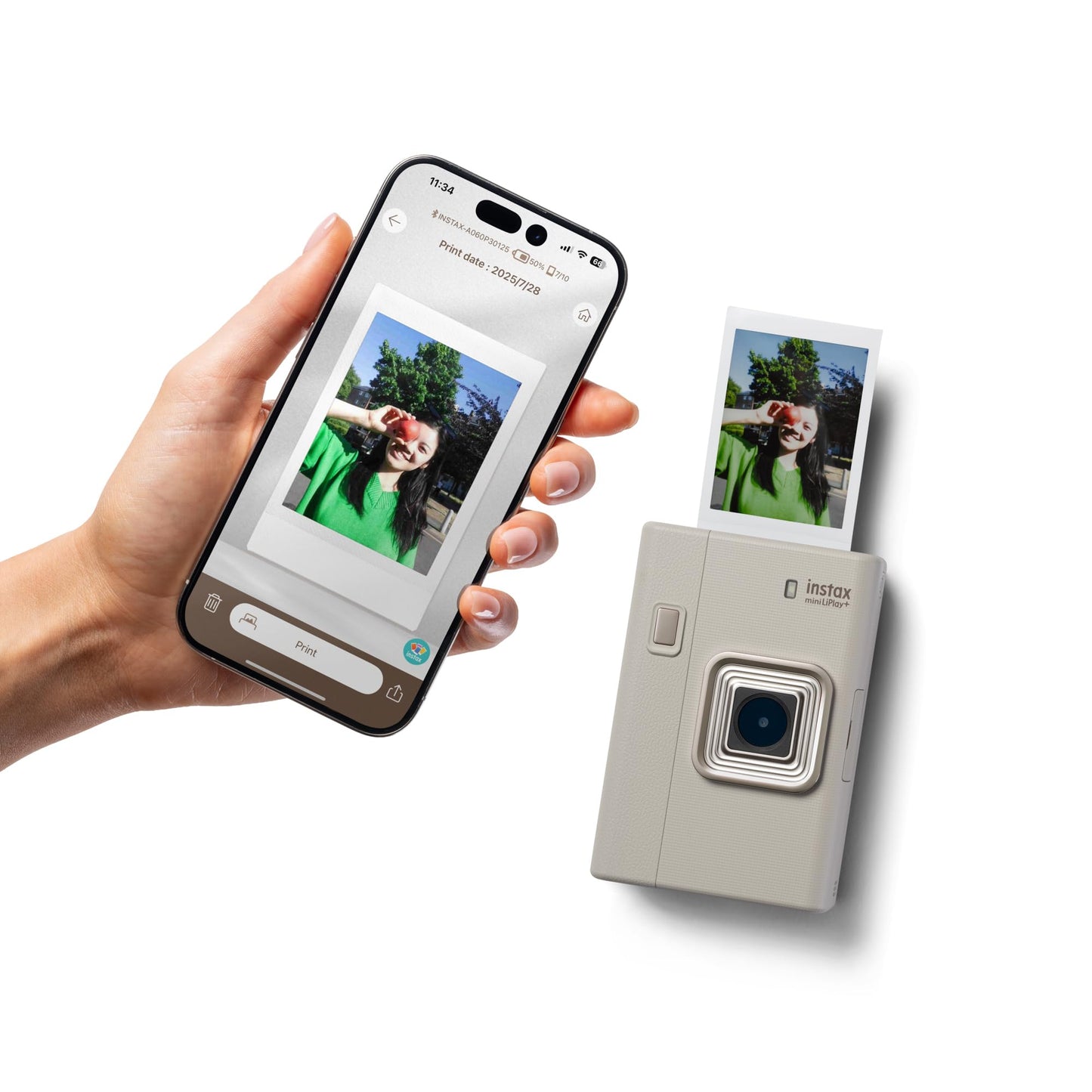 FUJIFILM instax mini LiPlay+™ hybrid instant camera | 2-in-1 hybrid camera with smartphone printer, sound print for pictures with sound, dual lens selfie camera with LCD display & app control | Sand beige
