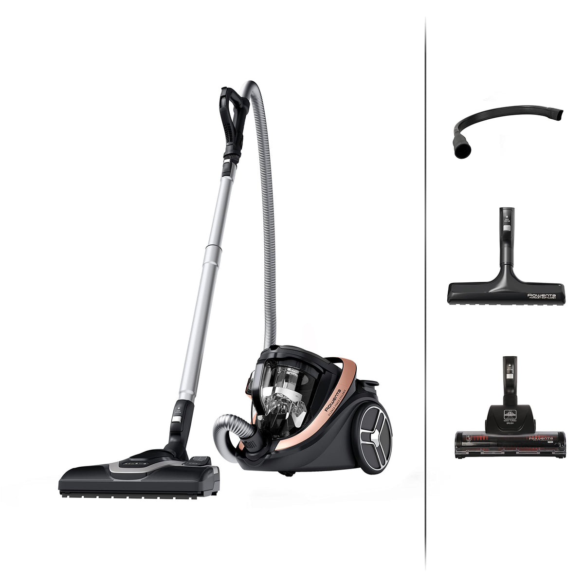 Rowenta Silence Force Cyclonic Effitech bagless vacuum cleaner, suitable for home and car, high suction power, low energy consumption, HEPA filtration, XXL capacity, Black-Rose Gold, RO7954