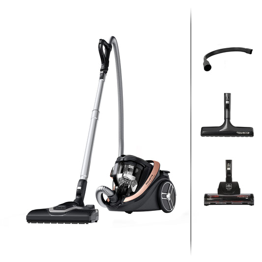 Rowenta Silence Force Cyclonic Effitech bagless vacuum cleaner, suitable for home and car, high suction power, low energy consumption, HEPA filtration, XXL capacity, Black-Rose Gold, RO7954