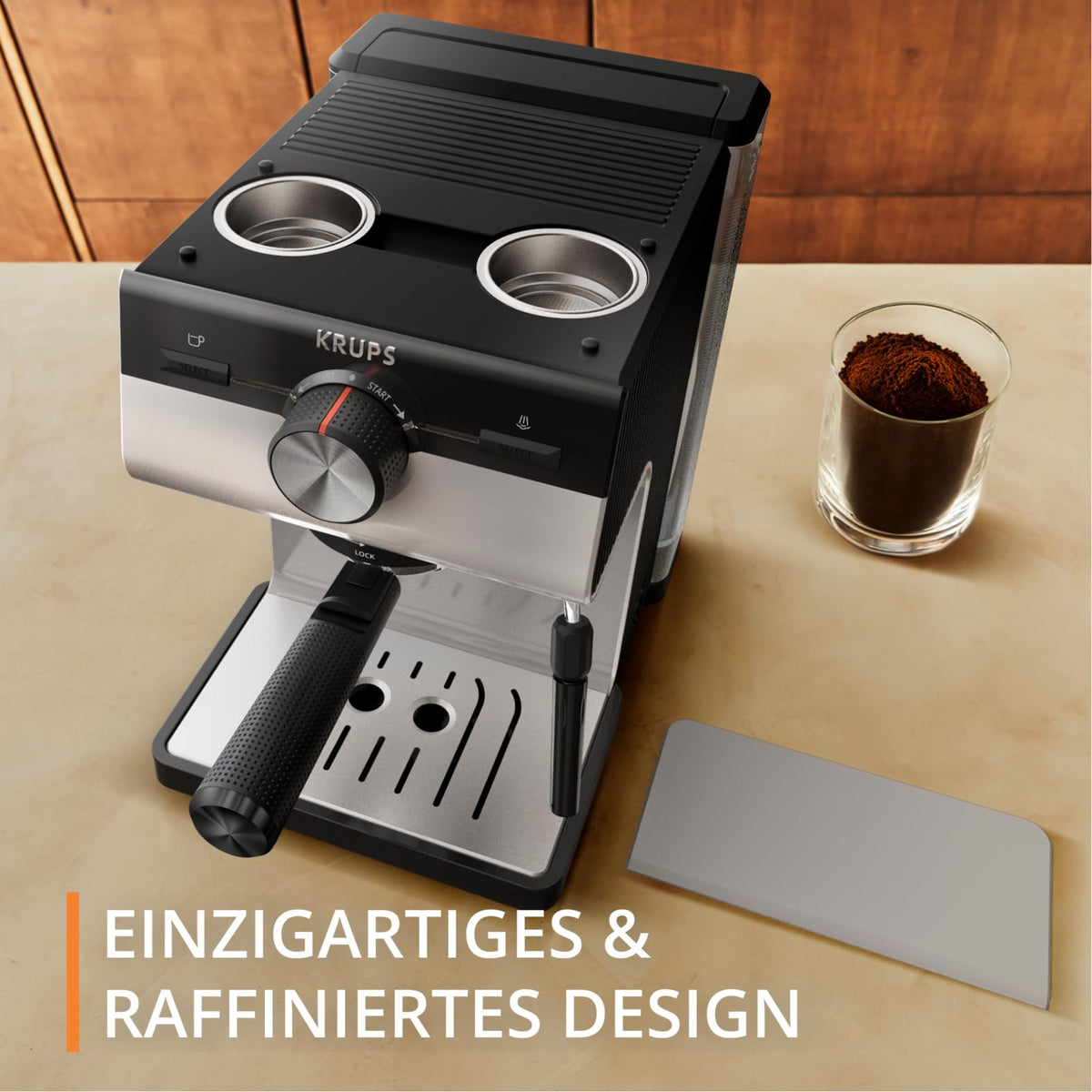 Krups Authentic Espresso Machine, 15 bar, intuitive operation, refined design, integrated steam nozzle, 2 L water tank, including accessories, Grey/Cream, XP381B10