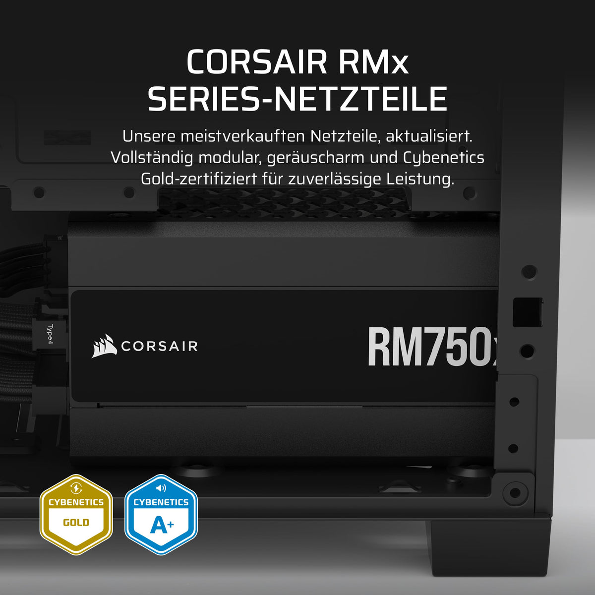 CORSAIR RM750x Sursă de alimentare ATX complet modulară, silențioasă – Mod ventilator Zero RPM, conformă cu ATX 3.1, suport PCIe 5.1, Cybenetics Gold, conexiune nativă 12V-2x6 – Negru - CP-9020285-EU
