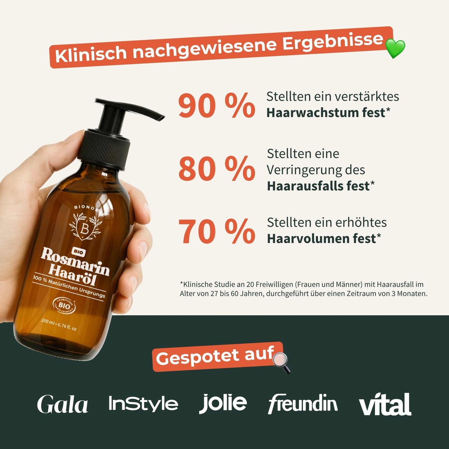 BIONOBLE Rosemary Oil Hair Organic - Promotes Hair Growth, Slows Hair Loss, Scalp Oil - Hair Oil with Rosemary Oil and Castor Oil - Rosemary Oil for Hair Growth - Glass Bottle with Pump - 200ml - France