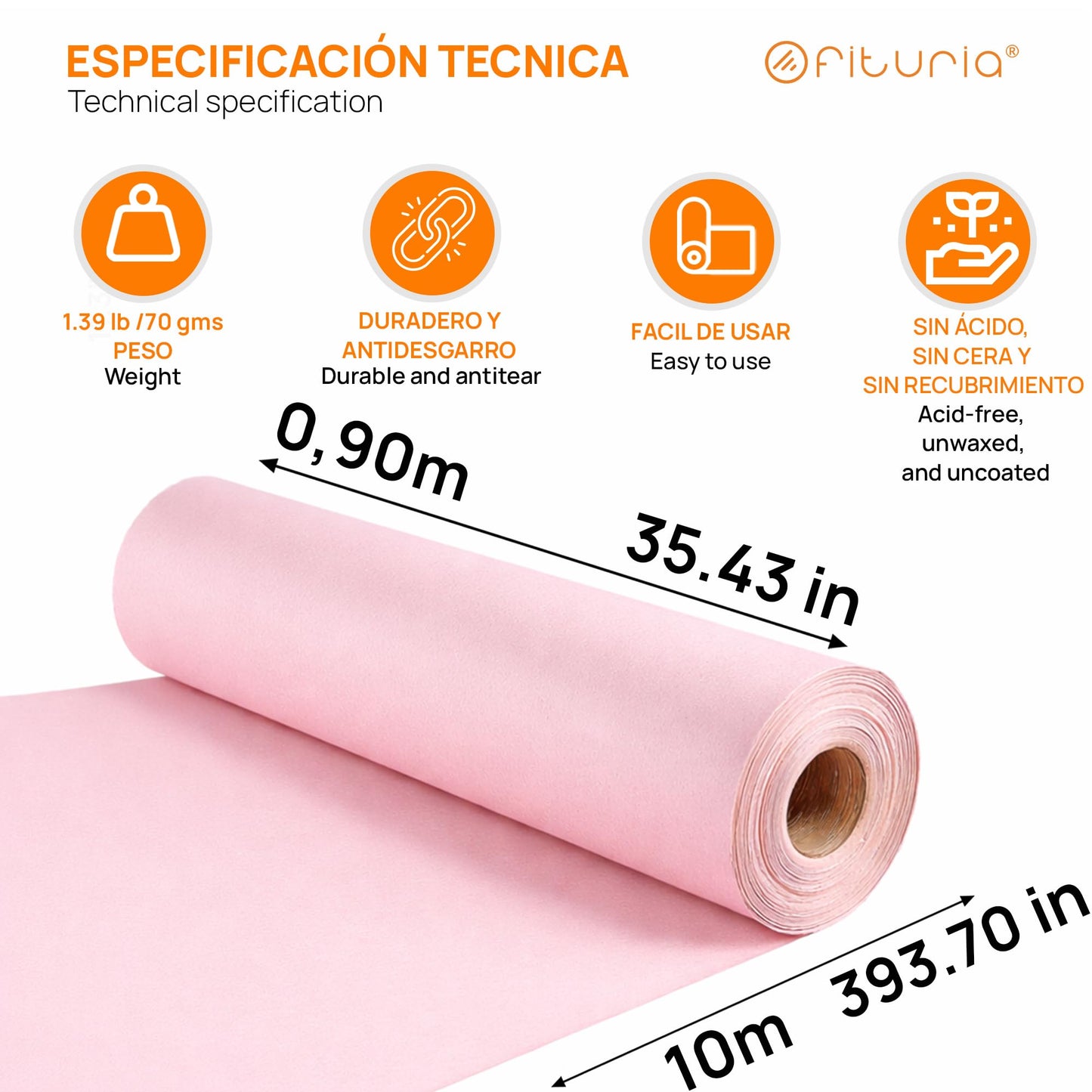 OFITURIA Kraft Paper Pink Pastel - Roll 0.90 × 20 m - 6 Rolls - Wrapping Paper and Packaging Paper - Craft Paper for DIY, Decoration and Sewing Patterns - Tear-Resistant and Easy to Cut - COM620-parent2