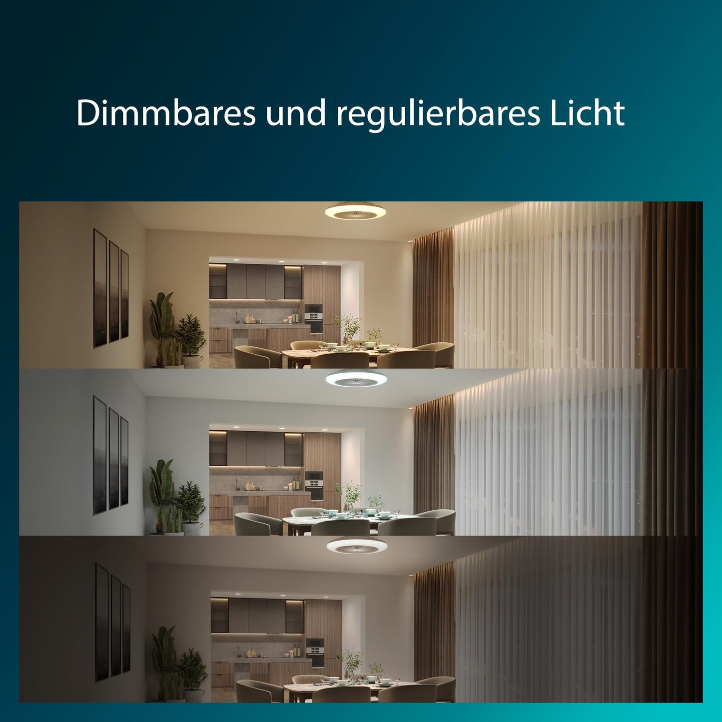PHILIPS ceiling fan and LED ceiling light Amigo, 25W+60W, diameter 58cm, round, including remote control, white - 929003352501