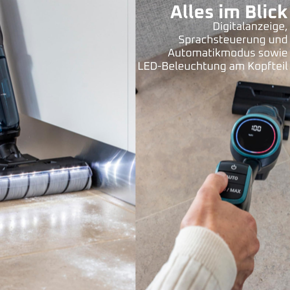 Rowenta X-Clean 5 cordless vacuum cleaner, self-cleaning, only 1.1 kg in hand, voice assistance, LED display, 170 watts, 50 min runtime, Black/Blue, GZ5555EE