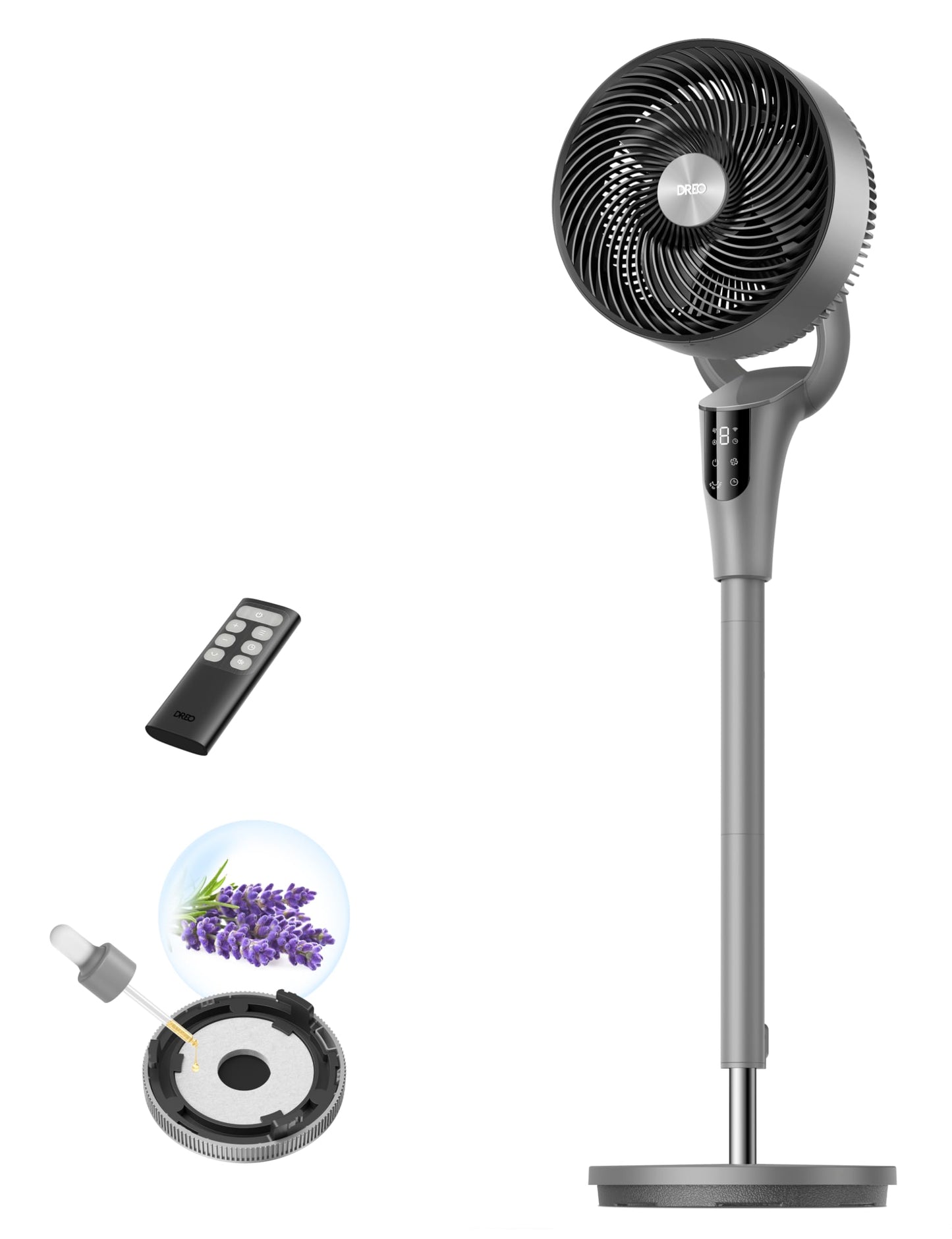 DREO Quiet Stand Fan for Bedroom [Improved], 27m Airflow, Quiet, 90° Oscillating, DC Motor, 8 Speeds, 3 Modes, 96-106cm Height Adjustable, 8H Timer, 105° Manual Tilt - DR-HPF013