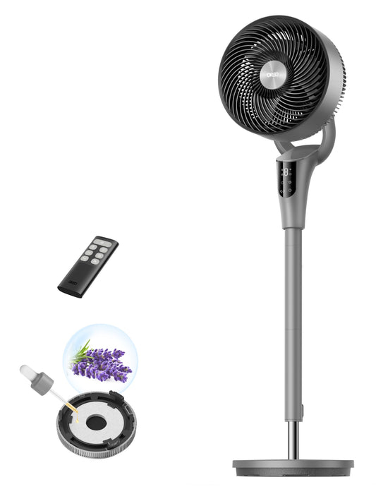 DREO Quiet Stand Fan for Bedroom [Improved], 27m Airflow, Quiet, 90° Oscillating, DC Motor, 8 Speeds, 3 Modes, 96-106cm Height Adjustable, 8H Timer, 105° Manual Tilt - DR-HPF013