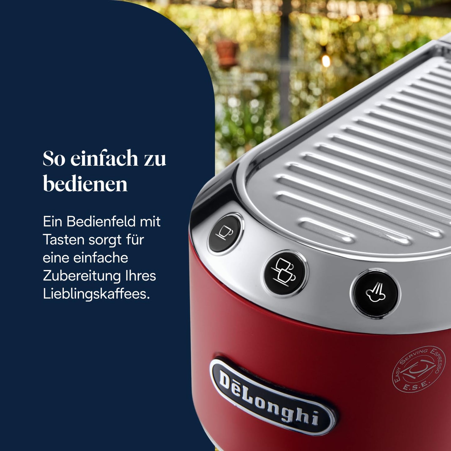De'Longhi Dedica Style - Perfetto compact portafilter machine espresso machine with buttons, manual milk frother for espresso and cappuccino, ESE pad suitable, 15cm wide, red (EC685.R) - 0132106169