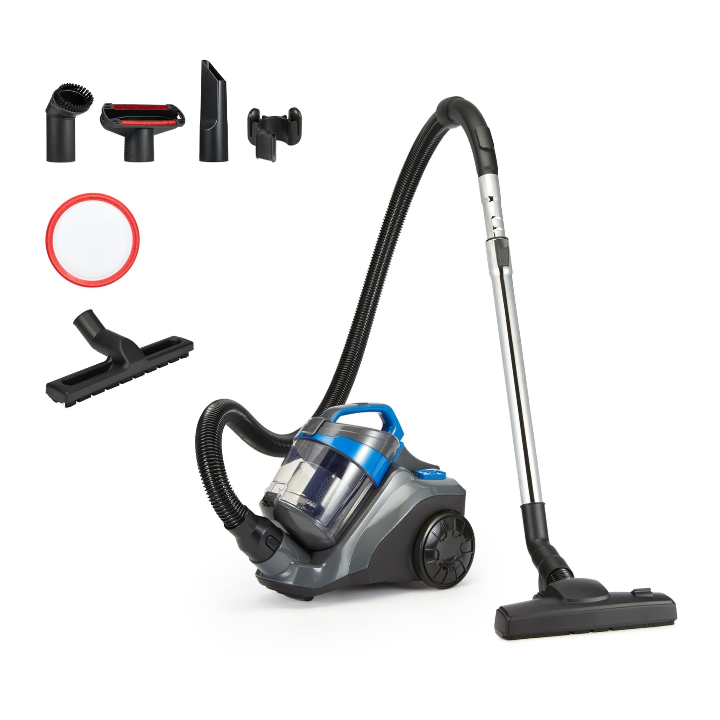 Amazon Basics bagless vacuum cleaner 1.7L compact lightweight with 3-way action nozzle, HEPA filter, 850W, for carpets and hard floors, black & blue - VCS38A13L-B-*