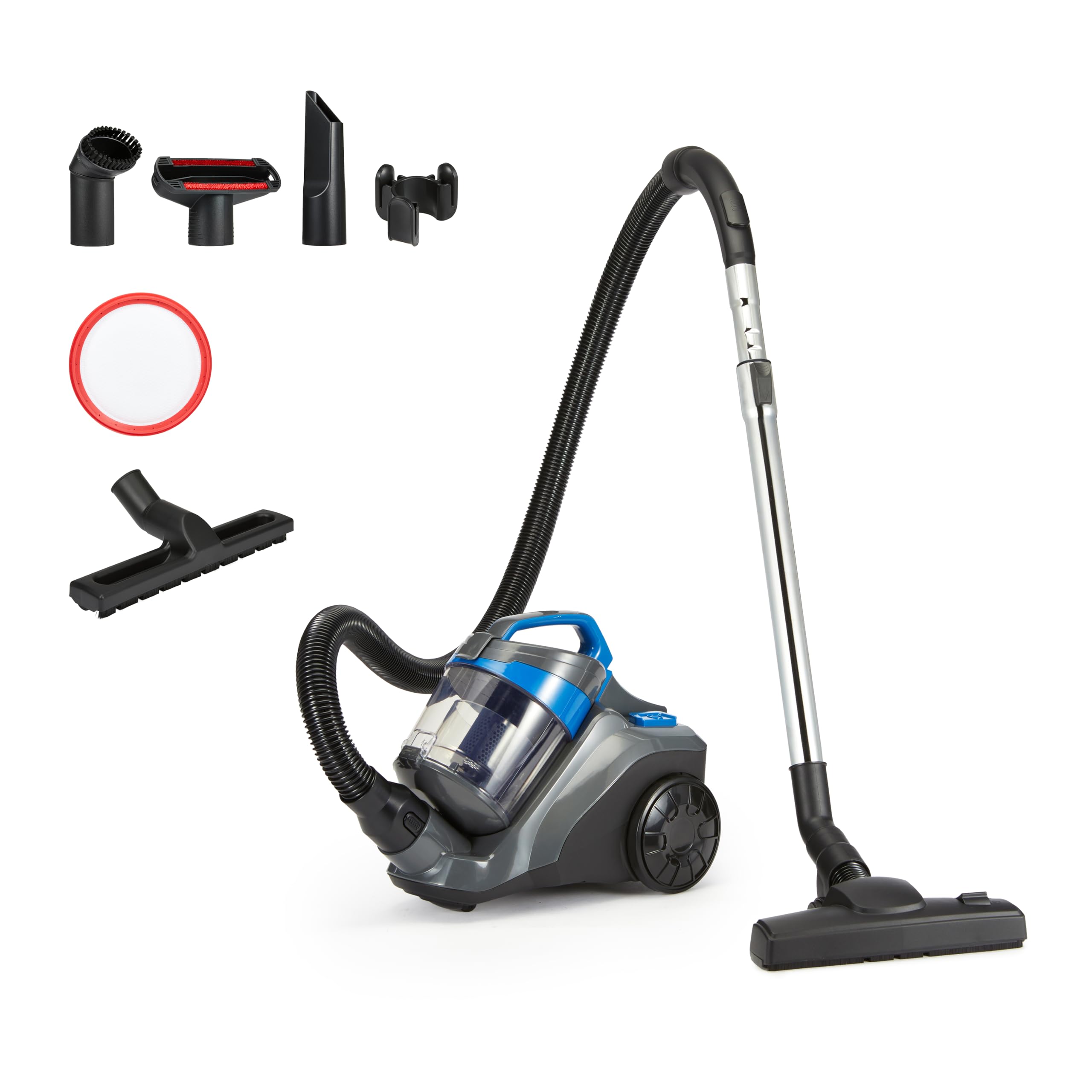 Aspirator fără sac Amazon Basics, 1.7 l, compact, ușor, cu duză cu acțiune în 3 direcții, filtru HEPA, 850 W, pentru covoare și podele dure, negru și albastru - VCS38A13L-B-*