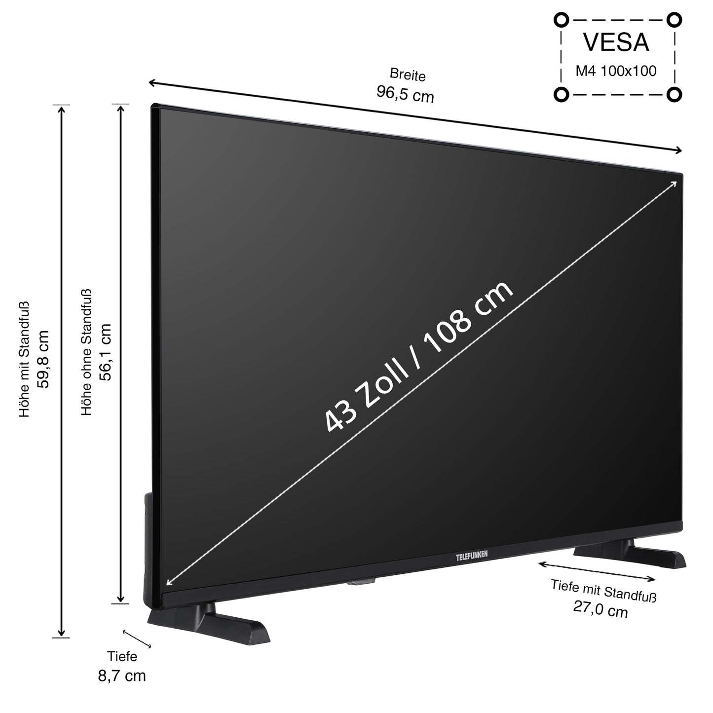 TELEFUNKEN QLED TV 43 inch Smart TV VIDAA QU43VP750S 4K TV UHD, HDR TV with Dolby Vision, Dolby Atmos, triple tuner and 6 months HD+ incl., LED TV black