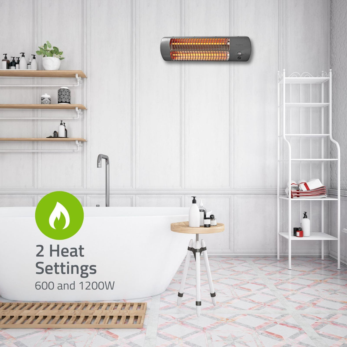 Nedis Încălzire pe perete Electric, Convector de perete, Ventilator de încălzire pe perete - 1200 W - gri - HTBA10GY