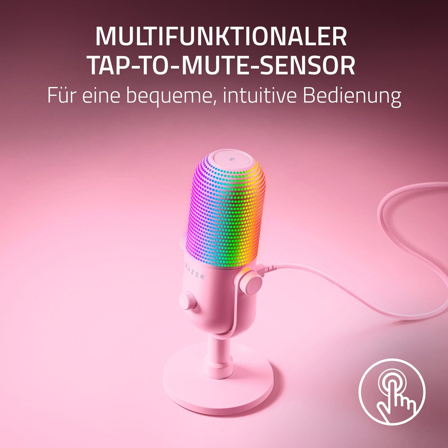 Razer Seiren V3 Chroma - RGB USB microphone - supercardioid condenser microphone with tap-to-mute (reactive lighting, digital gain limiter and integrated shock absorber) Quartz - RZ19-05060300-R3M1