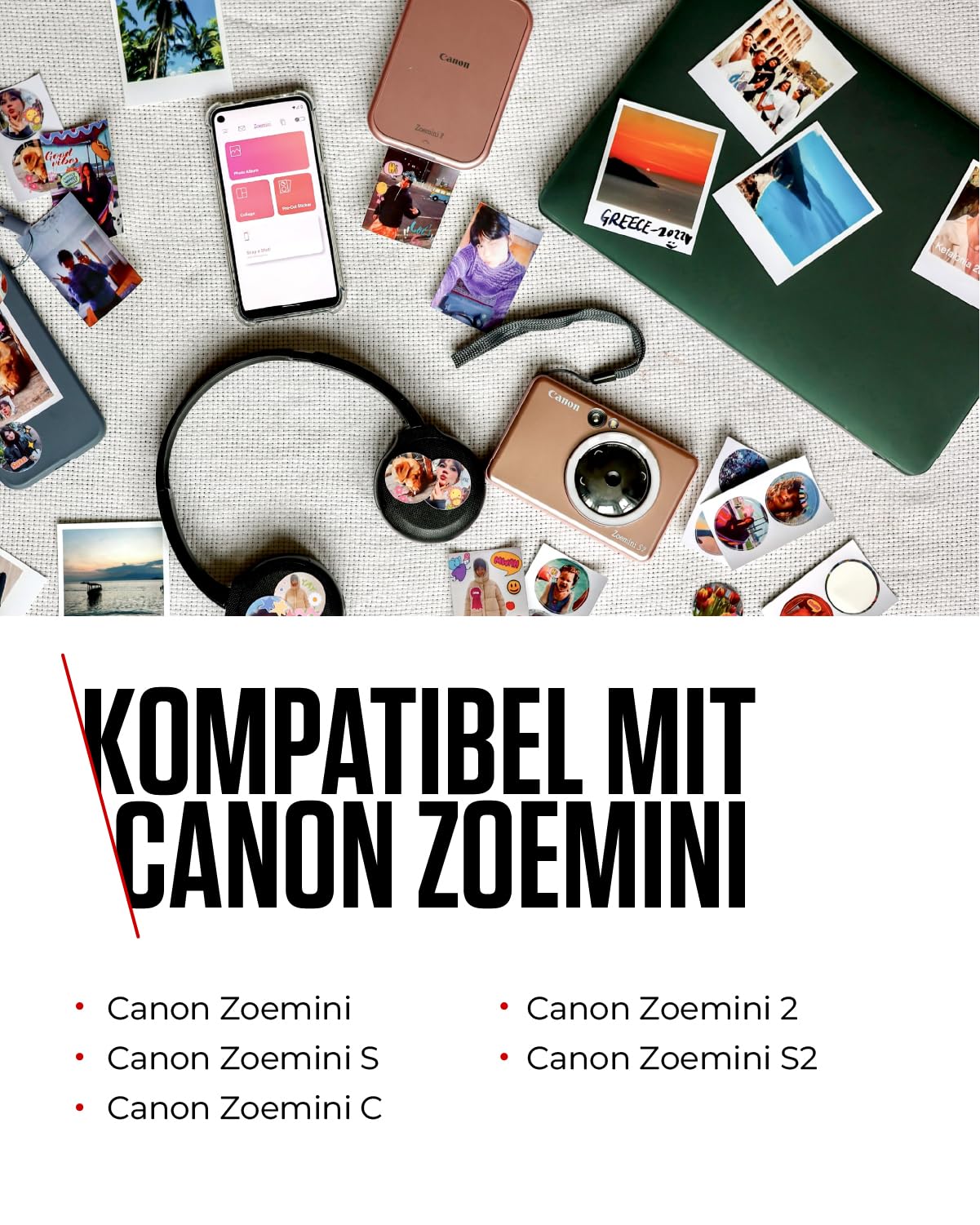 Canon Zink™ Photo Paper - Self-Adhesive 2x3" Photo Paper (100 Sheets) - Print cell phone photos for personalized stickers - 6135C003
