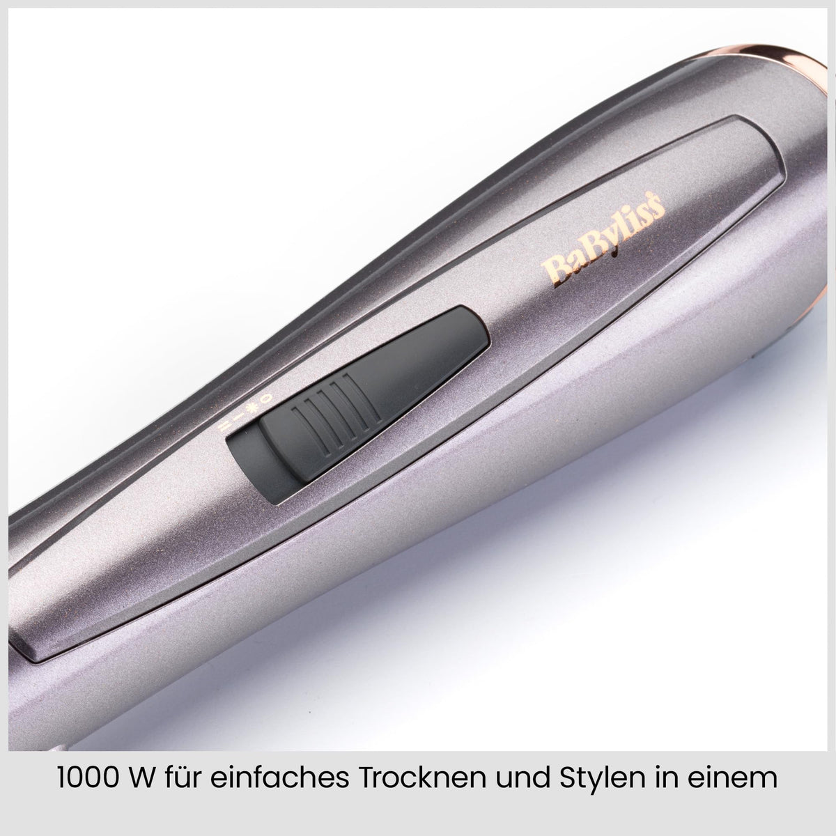 BaByliss Air Style 1000 – All-in-One Hot Air Brush, Volumizer, Straightening Brush, and Curling Iron, Ion Technology for Anti-Frizz, 4 Attachments, Copper/Grey, AS136E