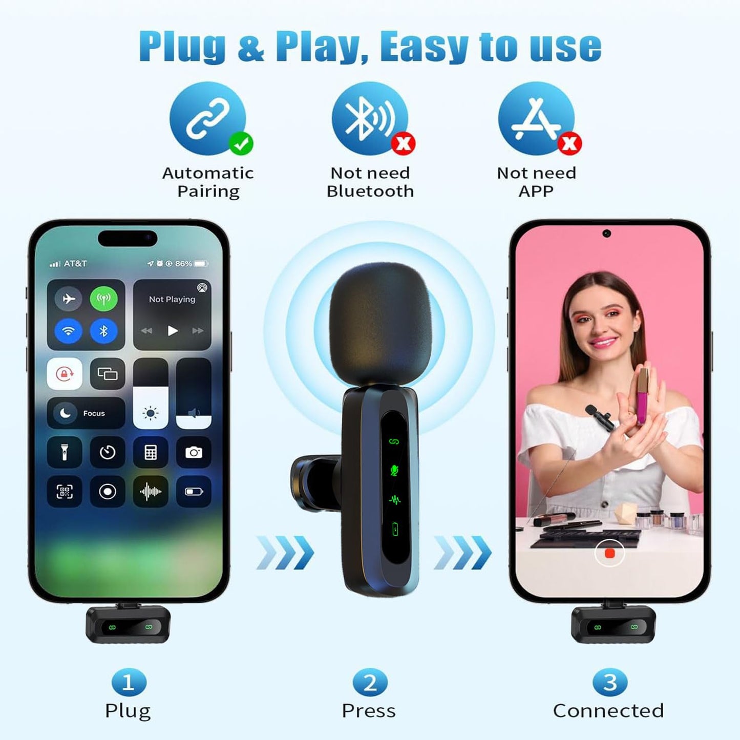Mini Lavalier Microphone for Android iPhone iOS Devices Noise Canceling Lapel Microphone for Recording Clip-on Microphone for Video Recording Tiktok YouTube Vlog Podcast Content Creator - J3