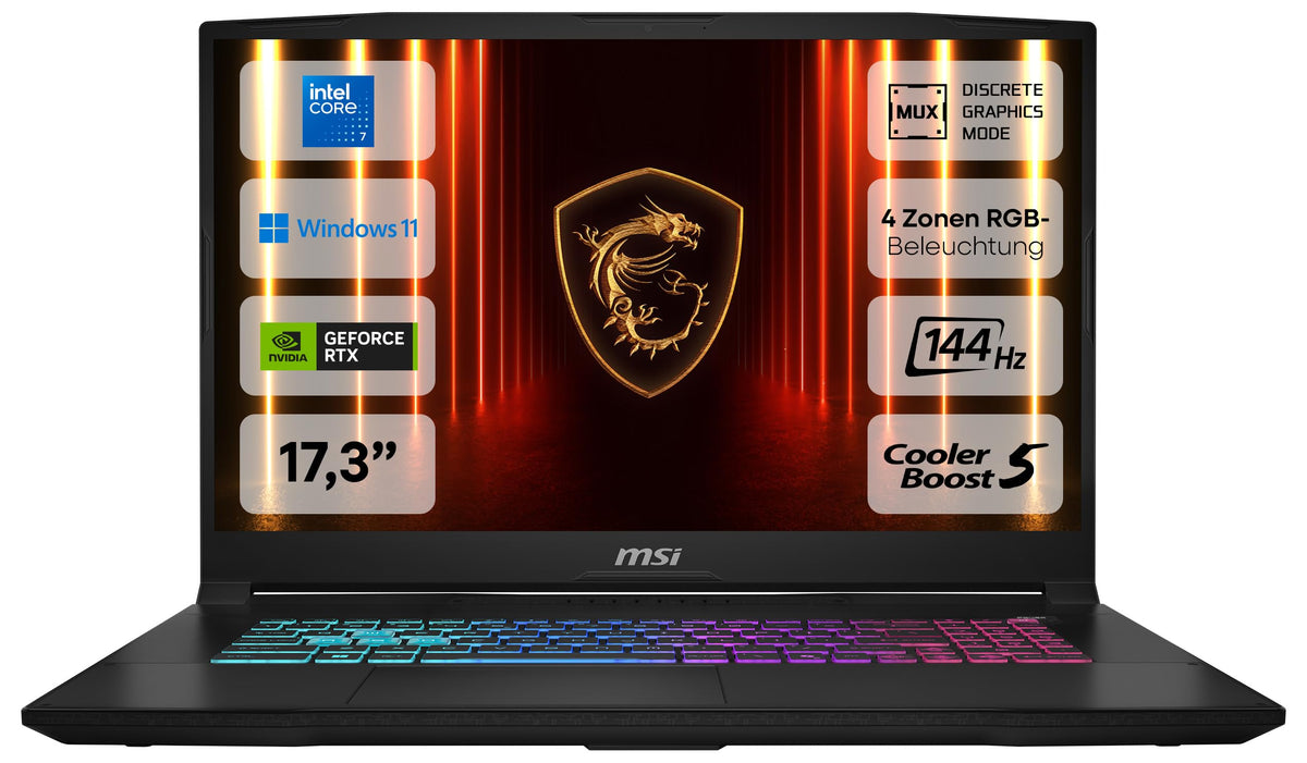 MSI Katana 17 HX, Gaming Laptop, 17.3 inch Full HD, Intel Core i7 14650HX, NVIDIA GeForce RTX 5070, 16 GB DDR5, 1 TB SSD, Windows 11 Home, QWERTZ Keyboard, Black, B14WGK-060 - 0017L7-060