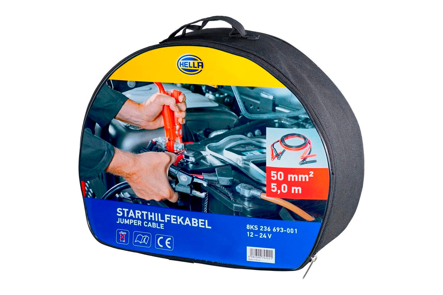 HELLA jumper cable - car jumper cable - 5.0 meters - starter cable for petrol and diesel engines - with carrying bag - 8KS 236 693-001