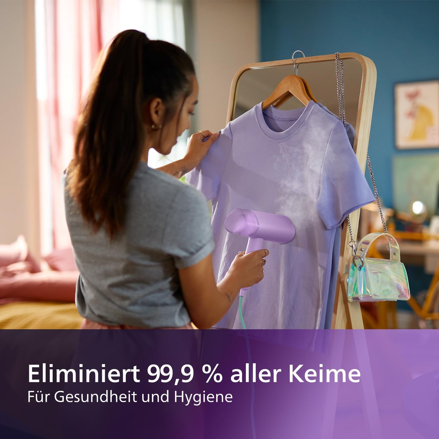 Philips 3000 Series Portable Steamer - 1000W, Steam Output 20g/min, 100ml Water Tank, No Ironing Board Required, Includes Storage Bag, 630g Light Weight, Purple (STH3010/30)