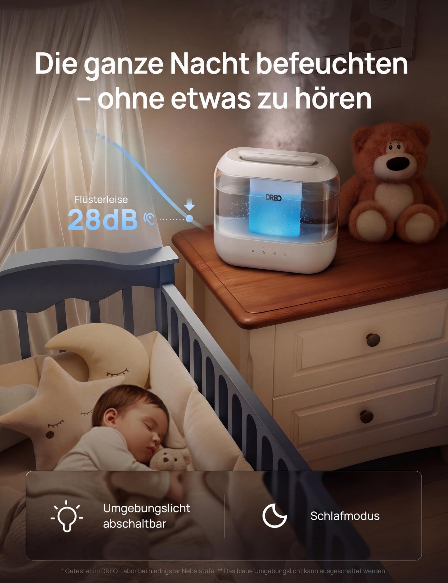 Dreo Humidifier for Bedroom, Top Fill 4L Supersized Cool Mist Humidifier with Oil Diffuser and Night Light, 36H Runtime, Quiet Ultrasonic Humidifier for Baby Nursery and Plants - DR-HHM001