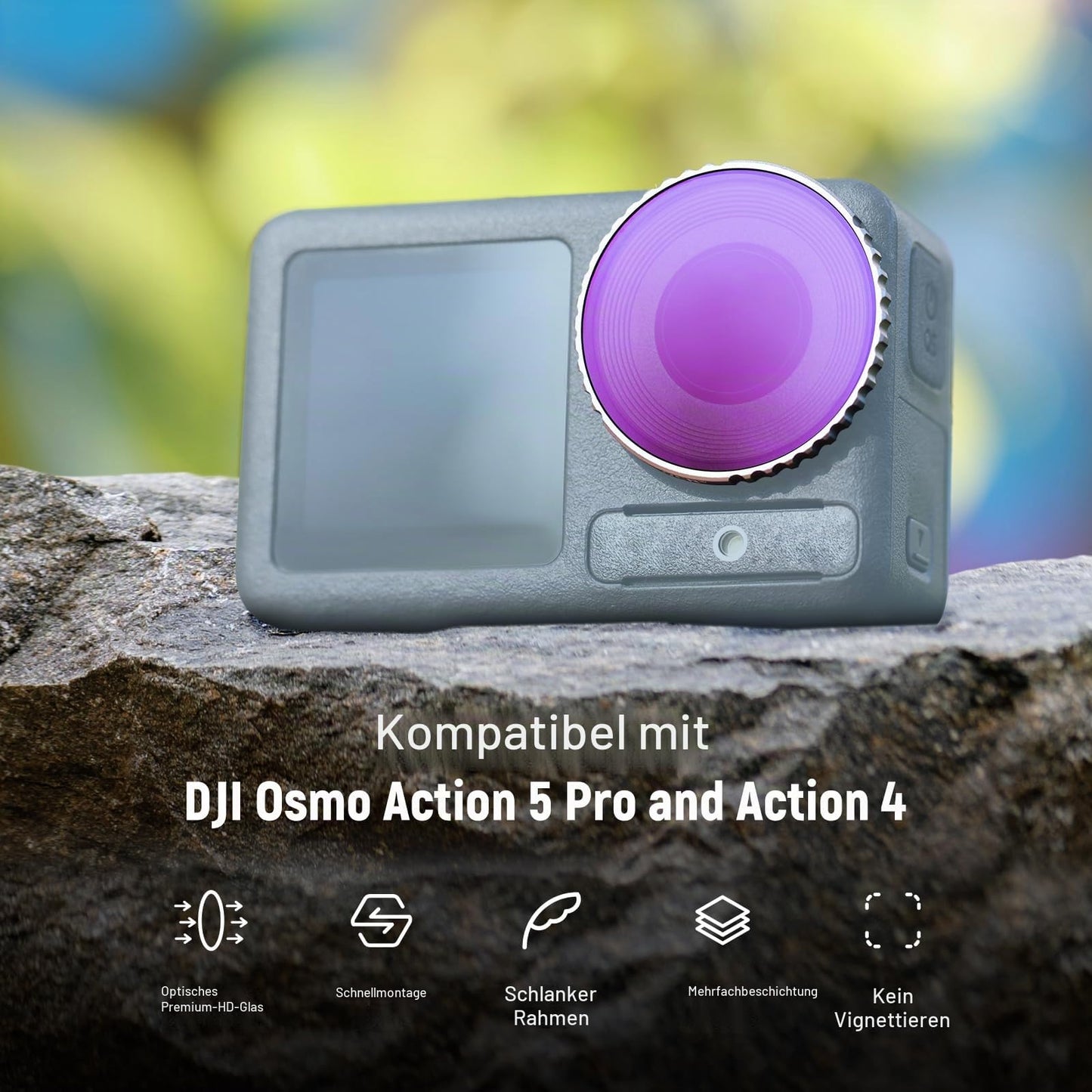 NEEWER ND filter set compatible with DJI Osmo Action 4/Action 5 Pro (pack of 4), screw-on ND8 + ND16 + ND32 + ND64 gray filter filter set action camera accessories, multi-layer optical, FL-B04 - 10105626