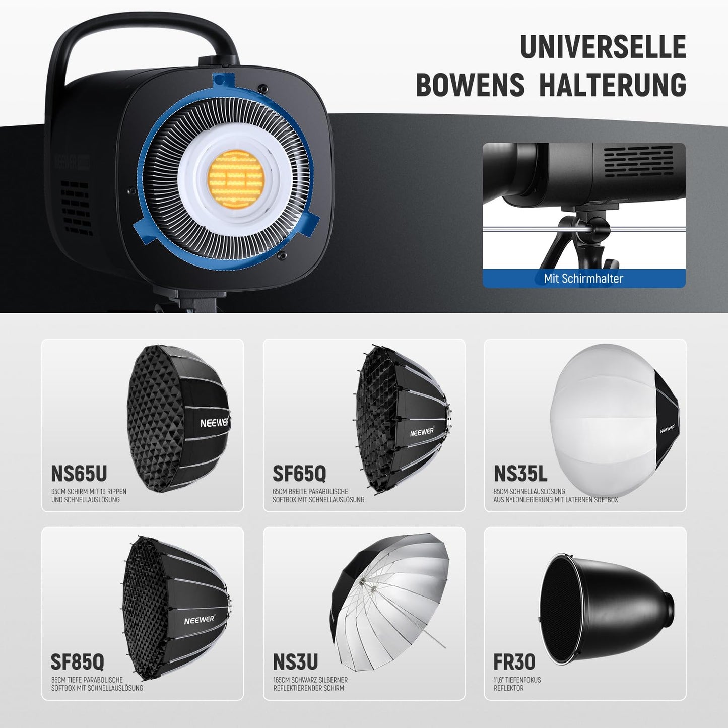 NEEWER CB120B 120W LED video light with 2.4G APP control, COB, two-tone, 2700K - 6500K, 78000 lux at 1m/CCT mode/CRI97/12 scenes/Bowens mount, continuous light for studio photography/video recordings - 10104632
