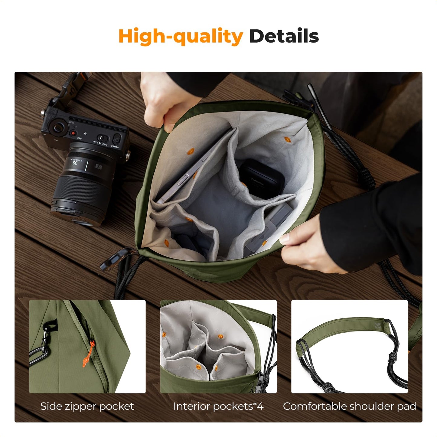 K&F CONCEPT Camera Bag, Fashionable Shoulder Bag, Portable Lightweight Camera Bag, Suitable for Small Liner Bag with Mirrorless Camera (Green) - KF13.168V3