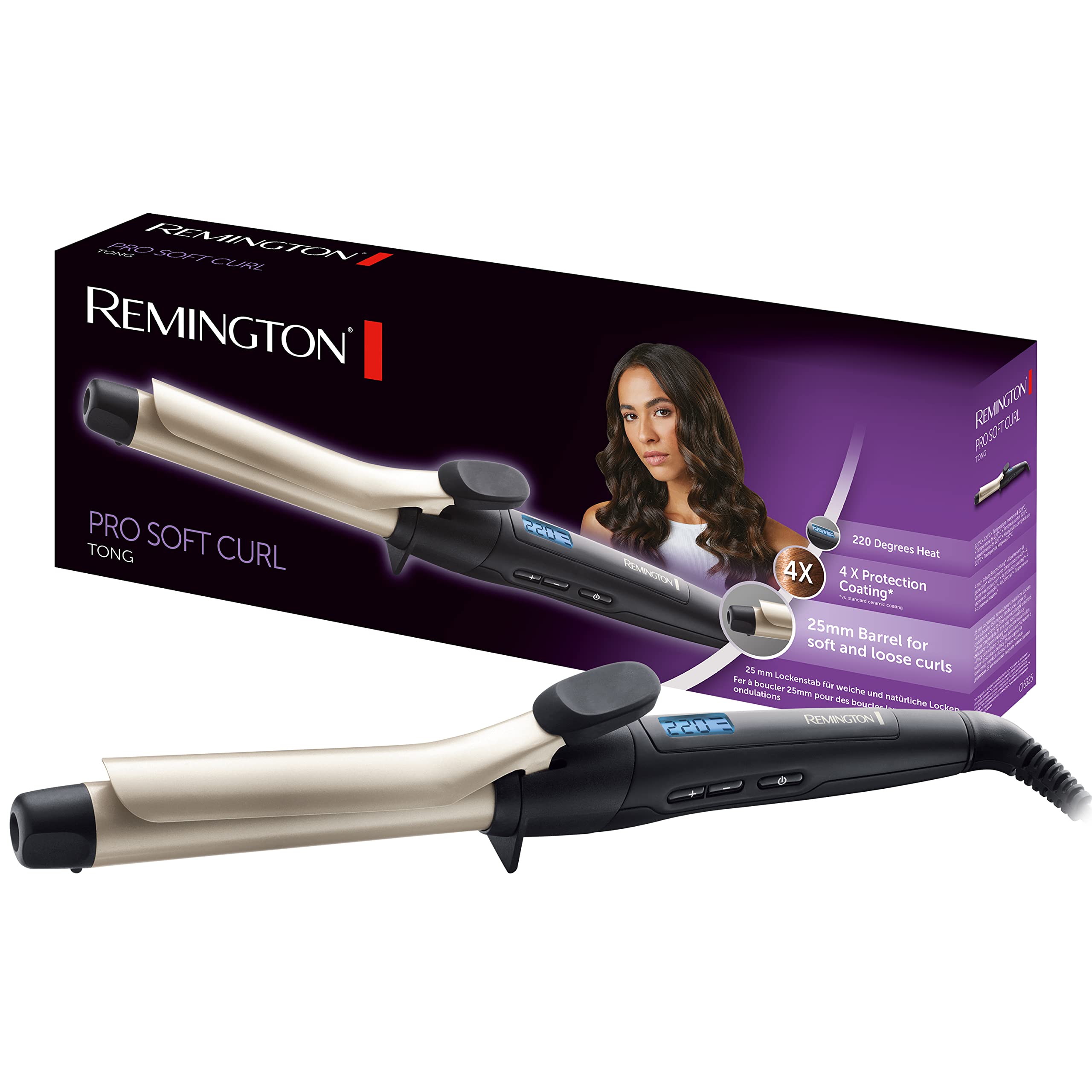 Remington curling iron Pro Soft Curl CI6325, 25 mm, anti-static ceramic tourmaline coating, black/cream | 1 pack