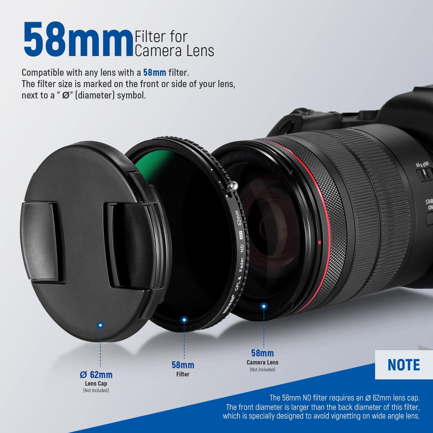NEEWER 2 in 1 58mm Variable ND Filter ND2-ND32&CPL (Circular Polarizing Filter) No X Cross Variable Gray Filter HD Optical Glass 30 Layer Nano Coated Water-Repellent Scratch-Resistant - 10101732