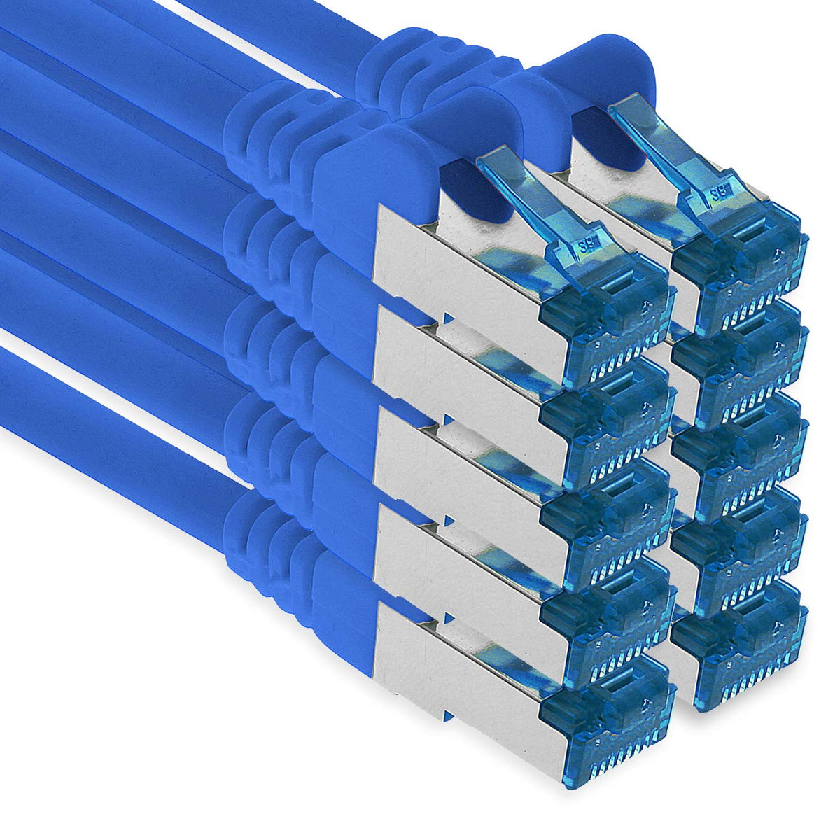 1aTTack.de Patch Cable – 10X 7.5m Ethernet, Network, LAN Cable CAT6a (for Gigabit Networks, Routers, Switches, Modems with RJ45 Input – Blue) - 4251073690629