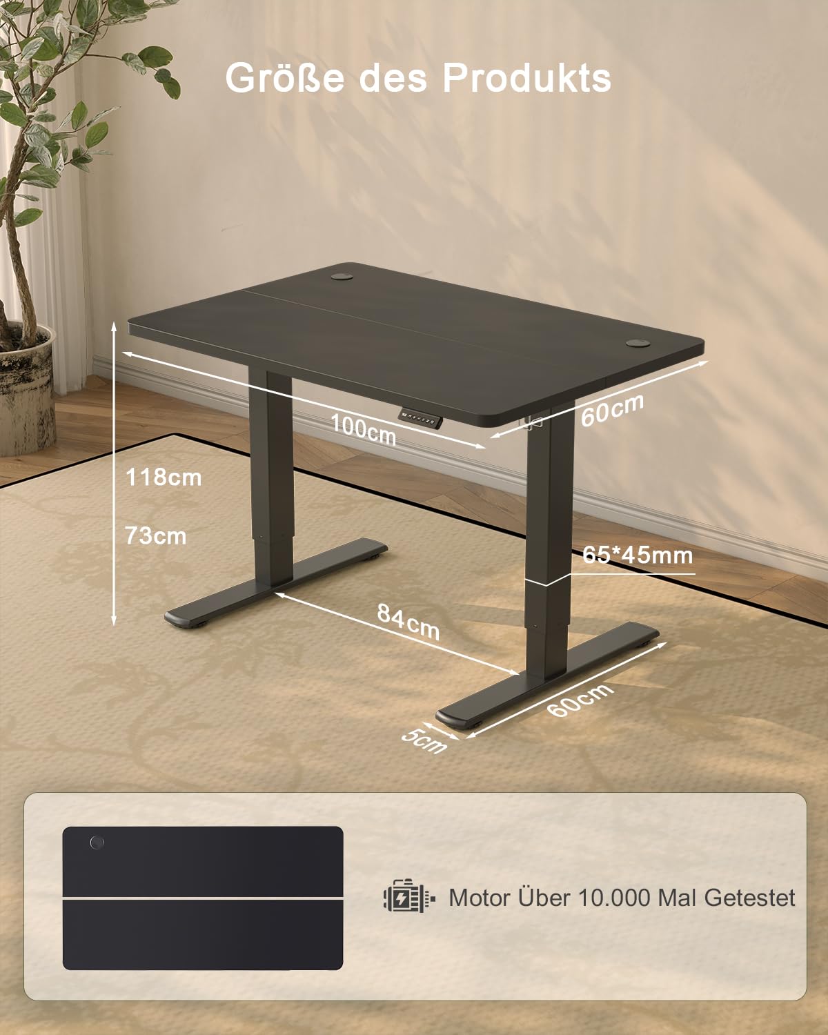 Birou reglabil pe înălțime JUMMICO cu port de încărcare USB, birou reglabil electric pe înălțime 100 x 60 cm, masă stand-sit, birou standing, masă de calculator reglabilă, birou standing, negru - 0403