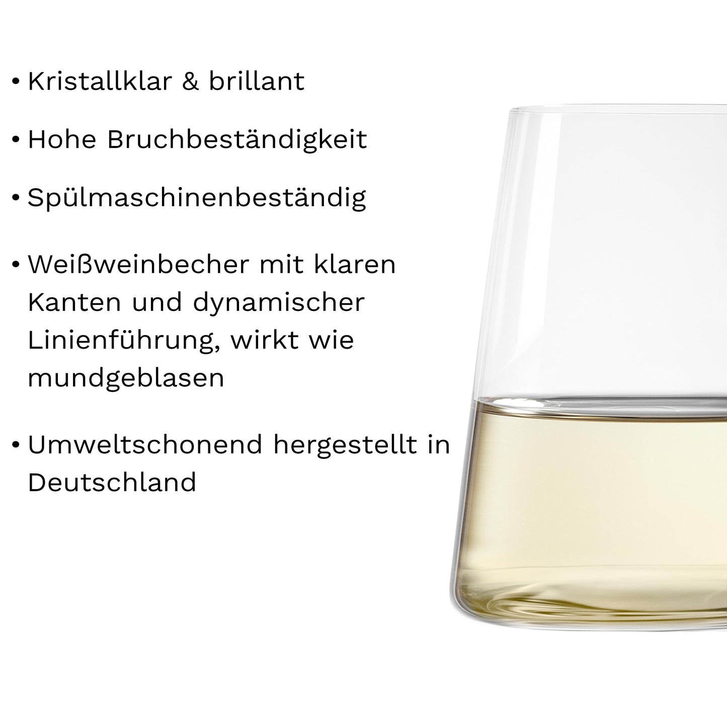 Stölzle Lausitz Power white wine cups set of 6 380 ml - Modern wine glasses without stem for maximum aroma development - Flat white wine glasses made of crystal glass - Dishwasher and shockproof, Made in Germany - 4012632239297