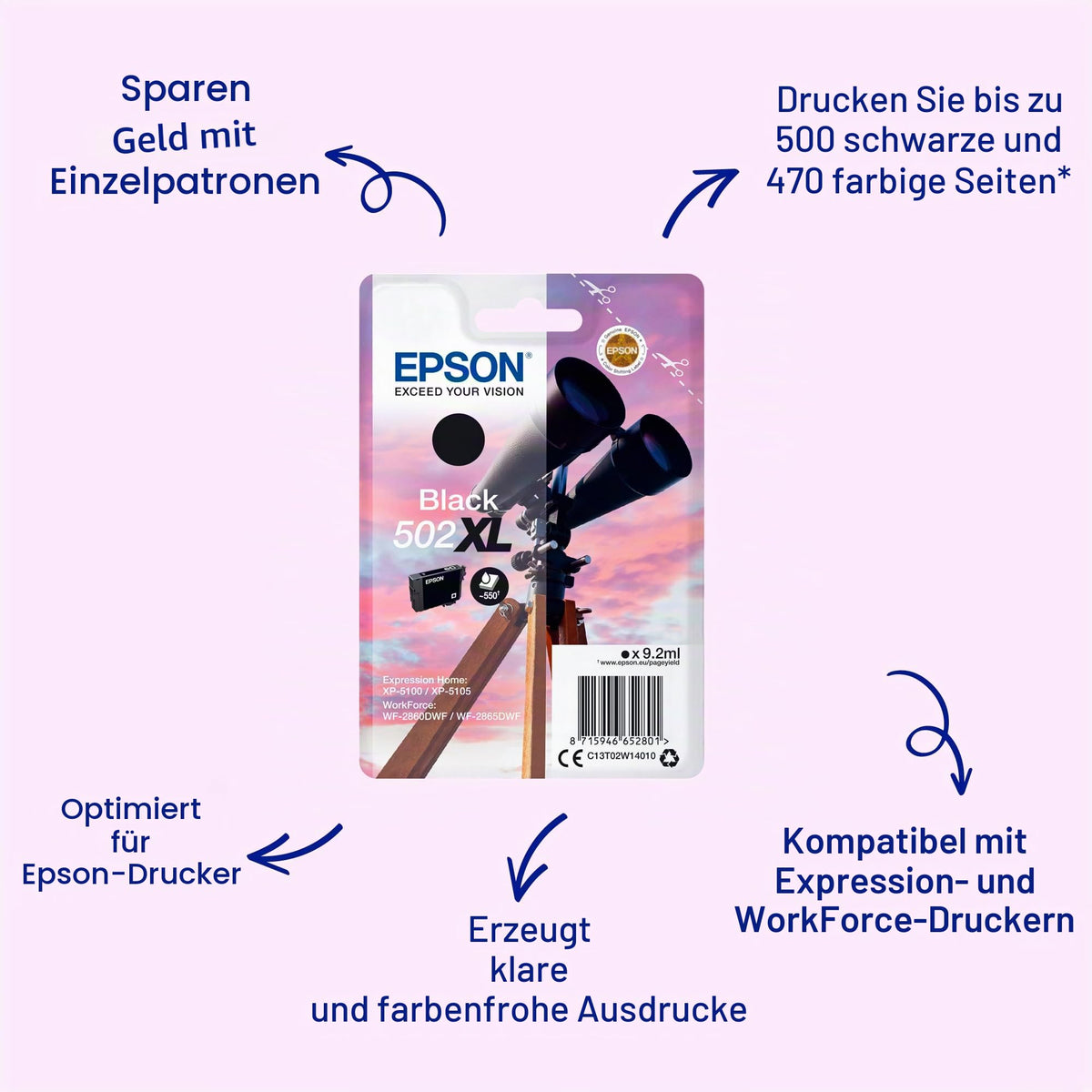 Epson 502XL Black High Yield Genuine Ink Cartridge - C13T02W14010