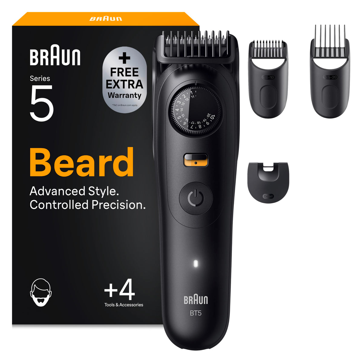 Braun Trimmer pentru barbă Series 5, tăietor de barbă pentru bărbați, BT5520, negru