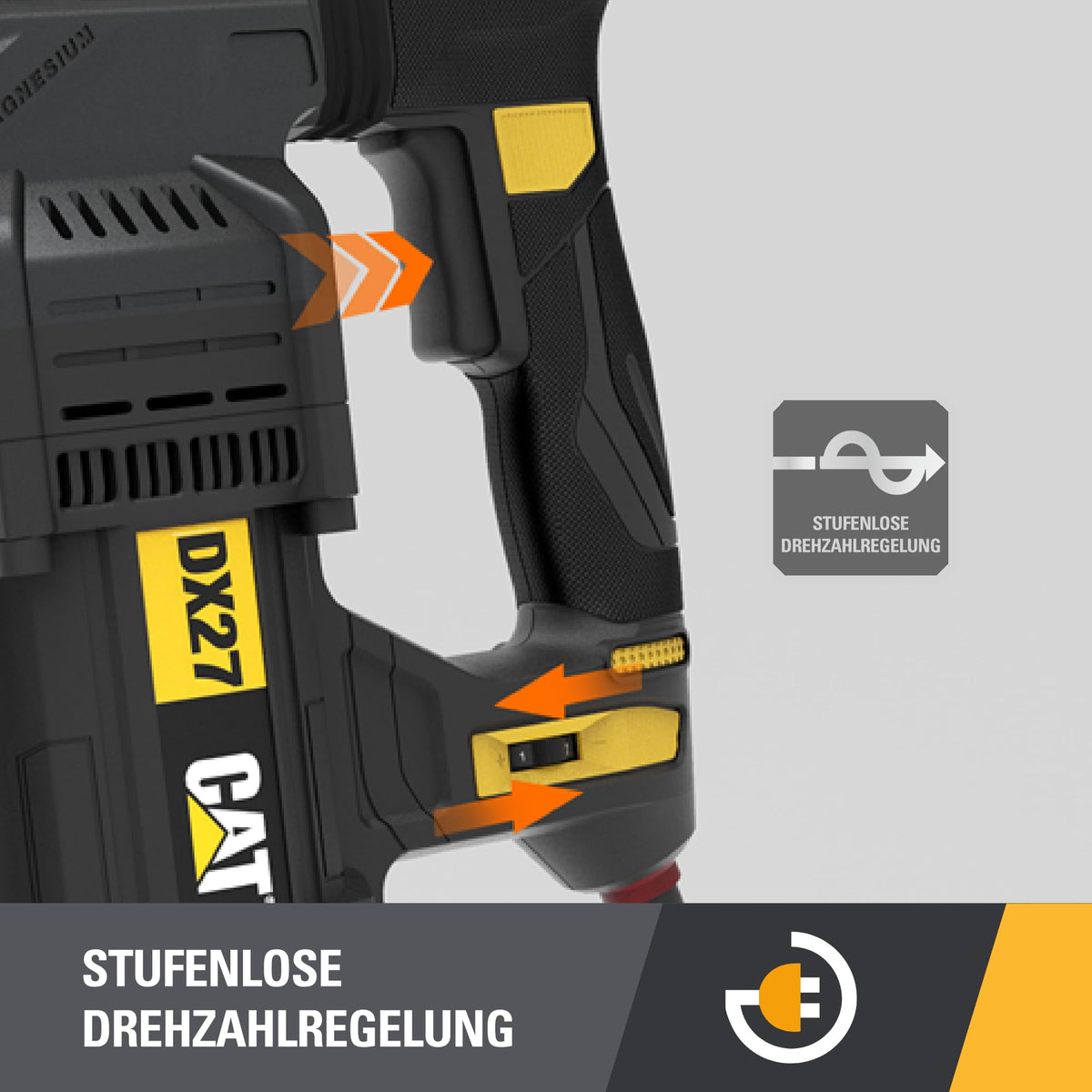 CAT DX27 Rotary Hammer 1500W, SDS-Plus, 5.0J Impact Energy, 32mm Drilling Capacity, 4 Functions, Anti-Vibration, Magnesium Gearbox (including Auxiliary Handle & Depth Stop) - DECATDX27