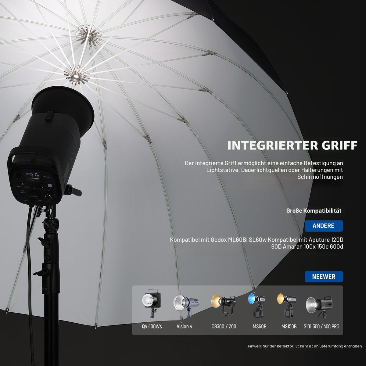 NEEWER 130cm Parabol Reflexschirm pentru fotografie cu interior alb - 10103470