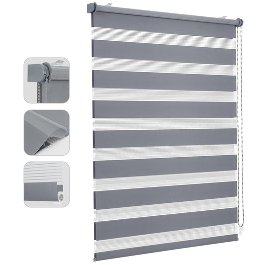 Sekey double roller blind Klemmfix without drilling for windows, double roller blind 60 cm wide, duo roller blind sun protection, 60x150cm, gray - 38Z-GY-0605