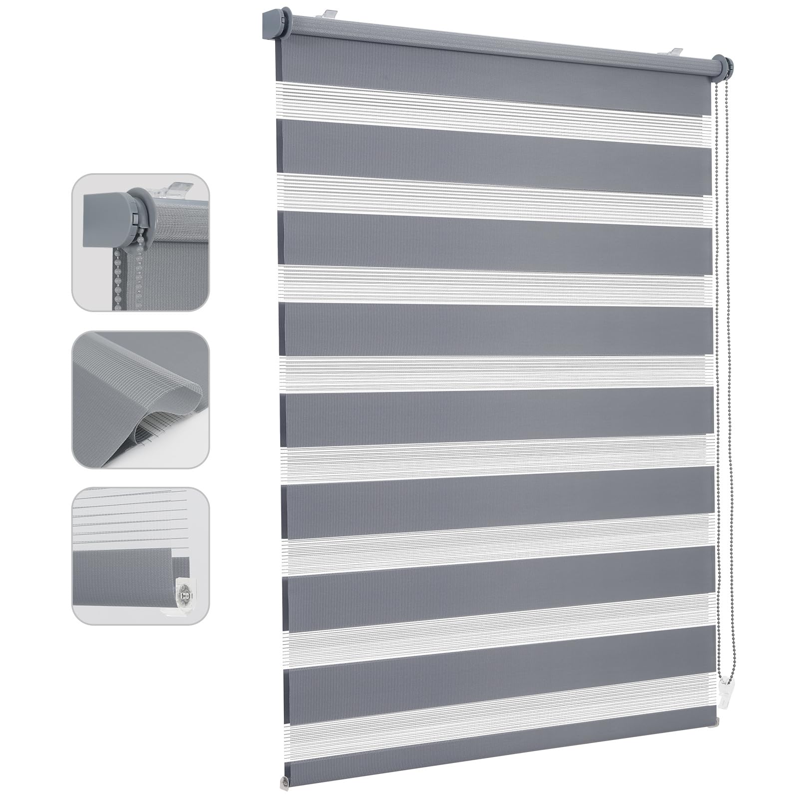 Sekey double roller blind Klemmfix without drilling for windows, double roller blind 115 cm wide, duo roller blind sun protection, 115x150cm, gray - BL-2207