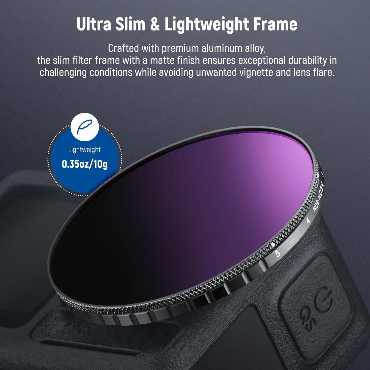 NEEWER Variable ND filter, compatible with DJI Osmo Action 5 Pro Action 4, ND8-32 (3-5 stops), screw-on gray filter lens filter, multi-coated optical HD glass action camera accessories - 10106092
