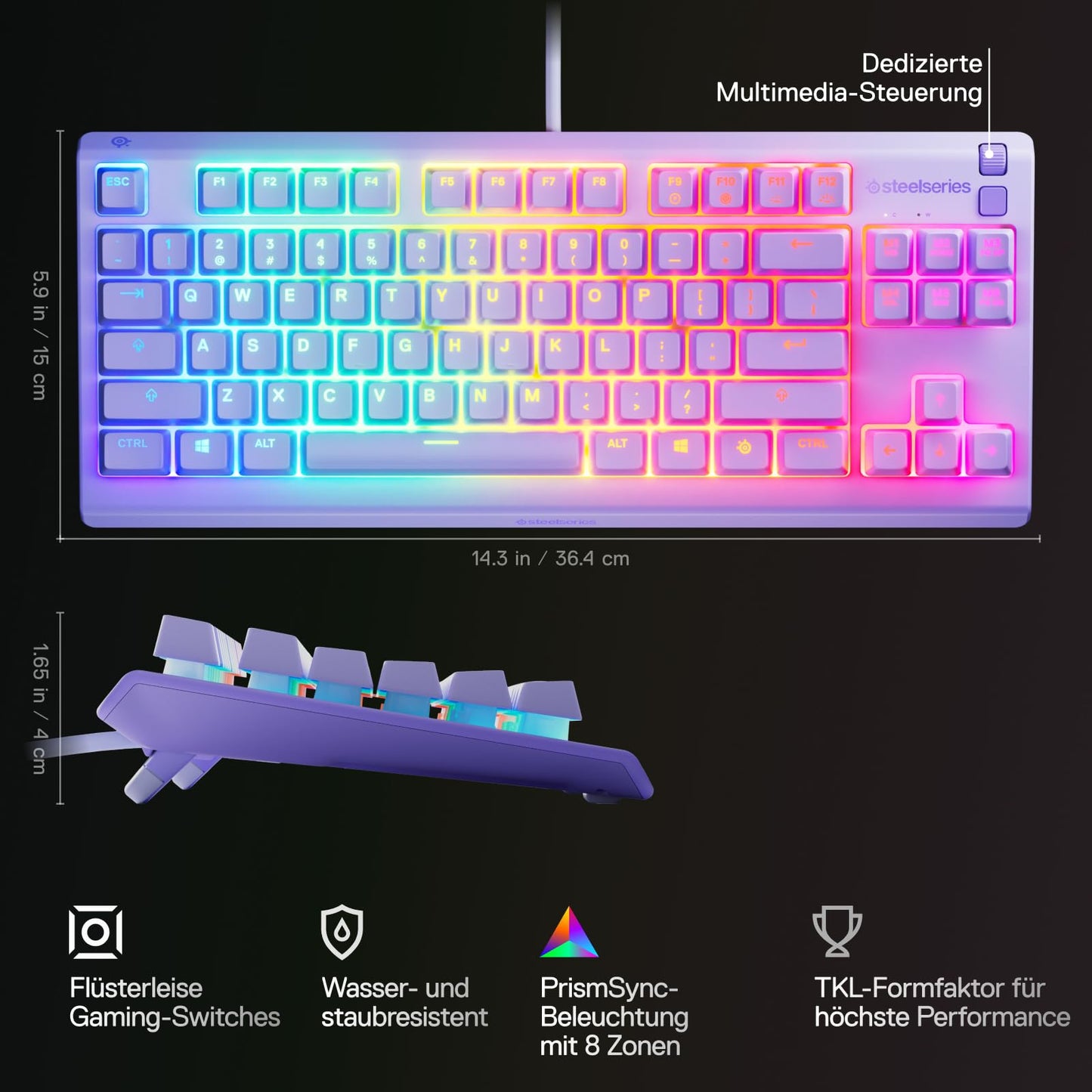 SteelSeries Apex 3 TKL Lavender RGB gaming keyboard - 64940