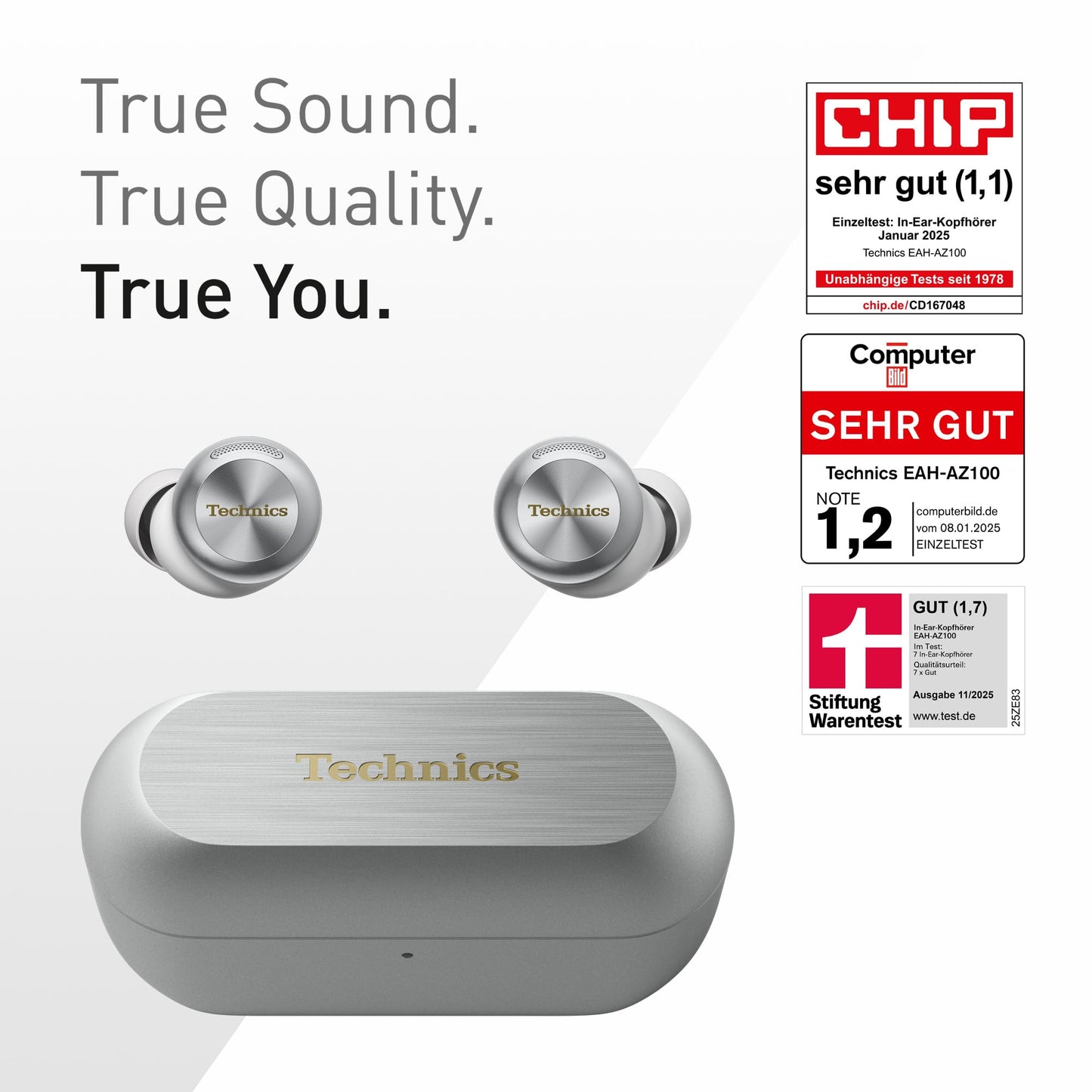 Technics EAH-AZ100E-S Wireless Noise Canceling Headphones, Comfortable In-Ear Headphones, Multipoint Bluetooth, Voice Focus AI, Silver