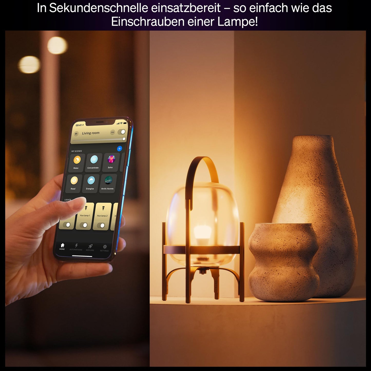 Philips Hue Smart LED A60 lamp, White Ambiance, LED bulb with E27 socket, 8.1W, full spectrum light 1000K-20000K, 1100 lumens, dimmable, smart light compatible with voice assistants, pack of 1 - 929003854901