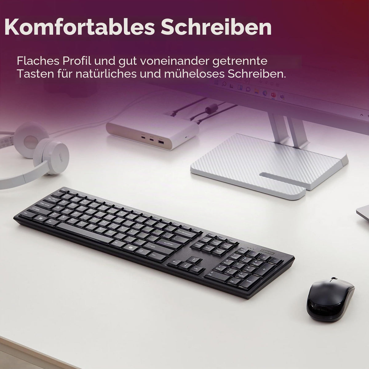 Lenovo 100 Combo Wireless Keyboard and Mouse, 2.4 G (optical sensor, 1600 DPI, nano USB receiver, compatible with Windows) Spanish QWERTY - Black