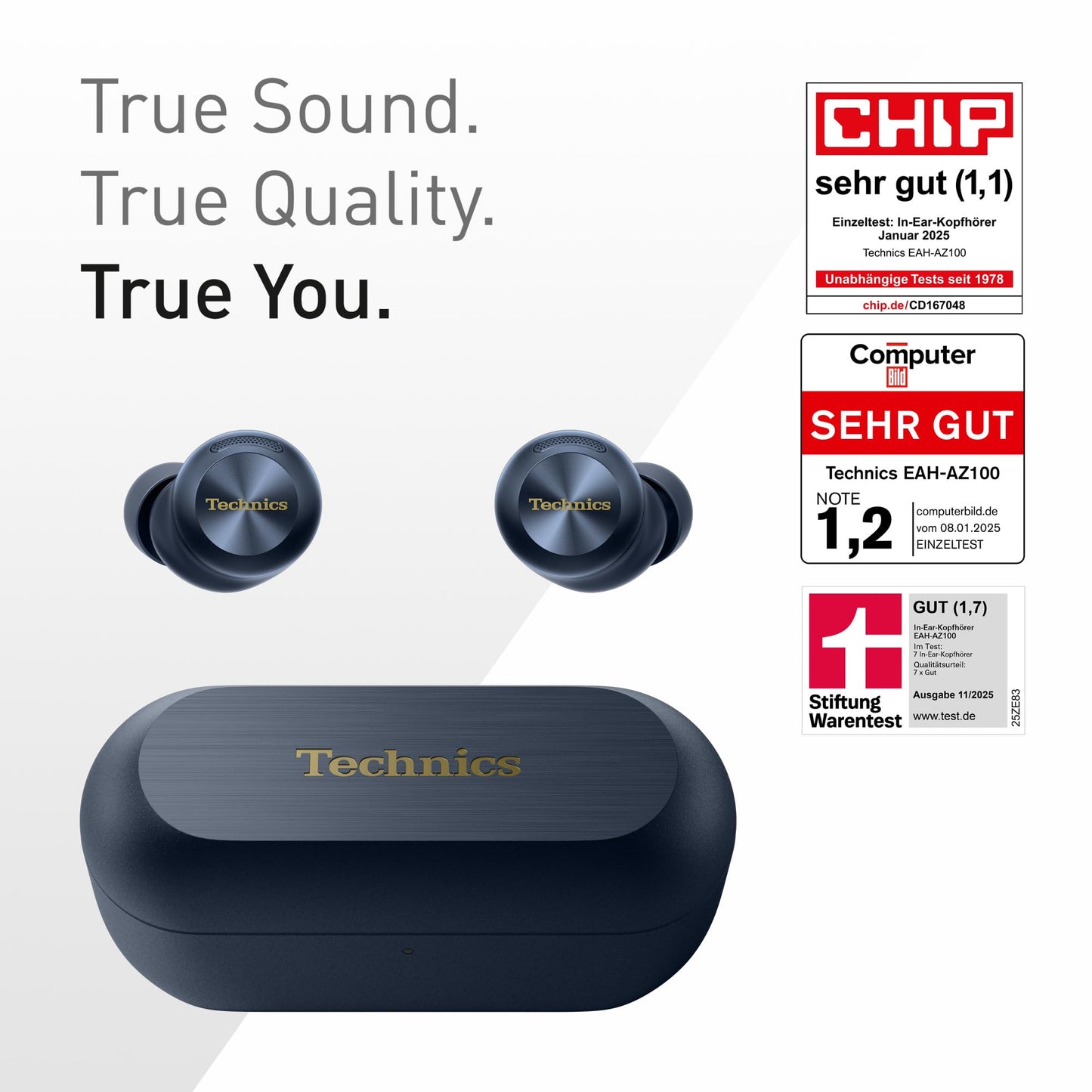 Technics EAH-AZ100E-A Wireless Noise Canceling Headphones, Comfortable In-Ear Headphones, Multipoint Bluetooth, Voice Focus AI, Midnight Blue