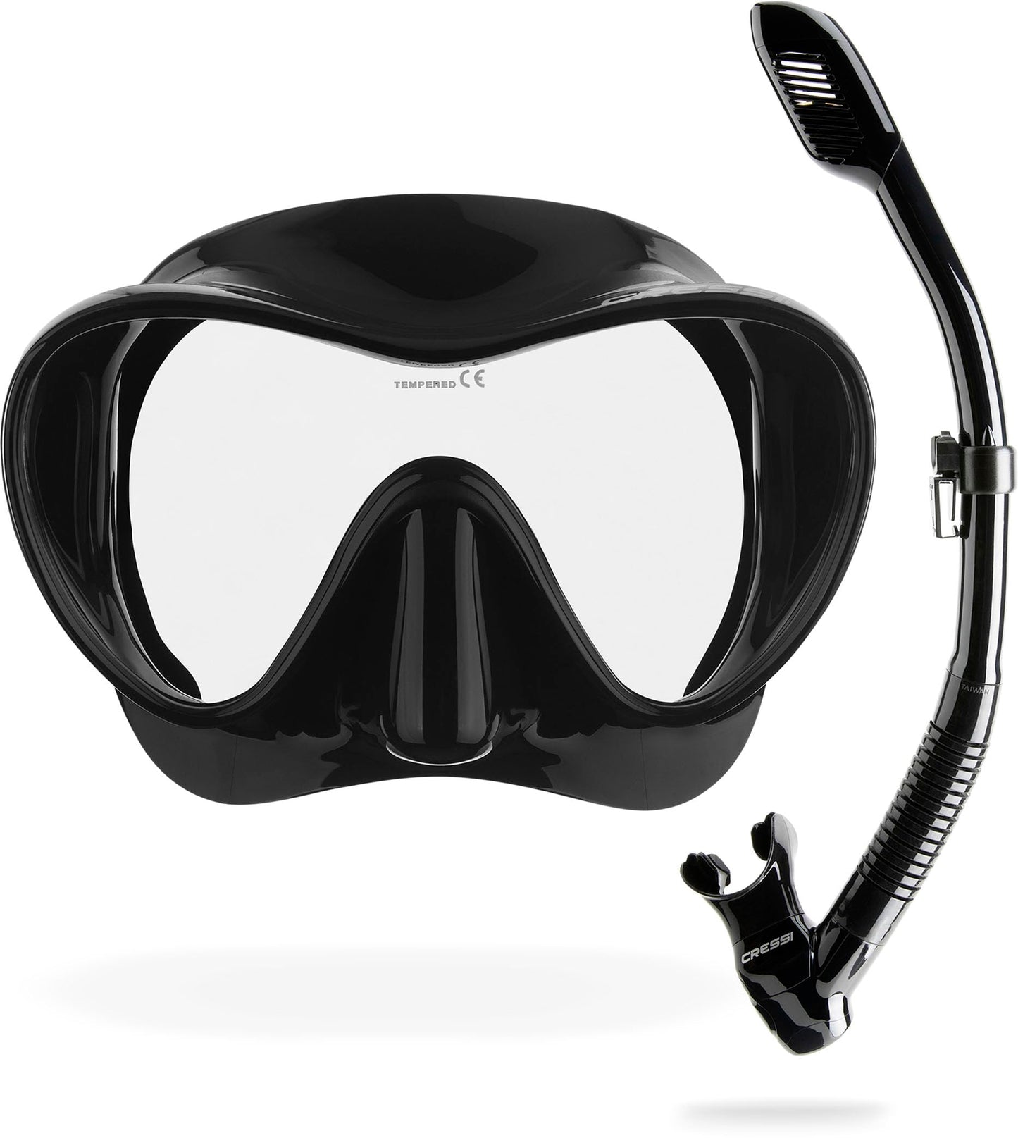 Cressi Frameless Diving Mask F1 - Fog-free Glass Lens, Diving Goggles - Ergonomic Silicone Rim, Snorkel Mask - Dry Snorkel & Snorkel Set - Black - Combo Set - YDS280050