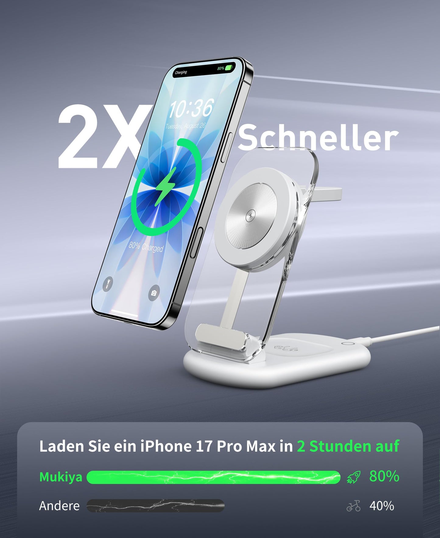Mag-Safe Charger Wireless Charger, 3 in 1 15W Wireless Charger, Inductive Charging Station for iWatch iPhone 17e/17/16/15/14/13/12 Series, AirPods 3/2/Pro, Silver Pack of 2 - T618-F