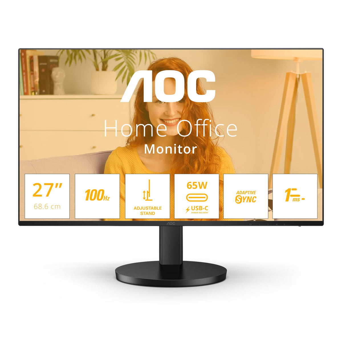 AOC Q27B3CF2 Monitor de 27 inch WQHD cu Hub USB, 120Hz, panou IPS, 4ms GtG, HDR10, ajustare pe înălțime, difuzoare, (2560x1440 HDMI 1x 1.4) Negru