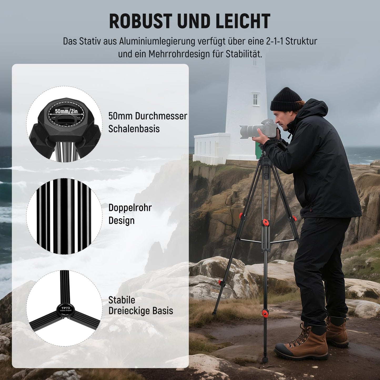 NEEWER Camera Video Tripod with Fluid Head Heavy Duty Lightweight Compact Portable Travel Tripod for DSLR Camcorder Compatible with DJI Gimbals Compatible with Manfrotto QR Plates, Max Load 13.2lbs, TP73