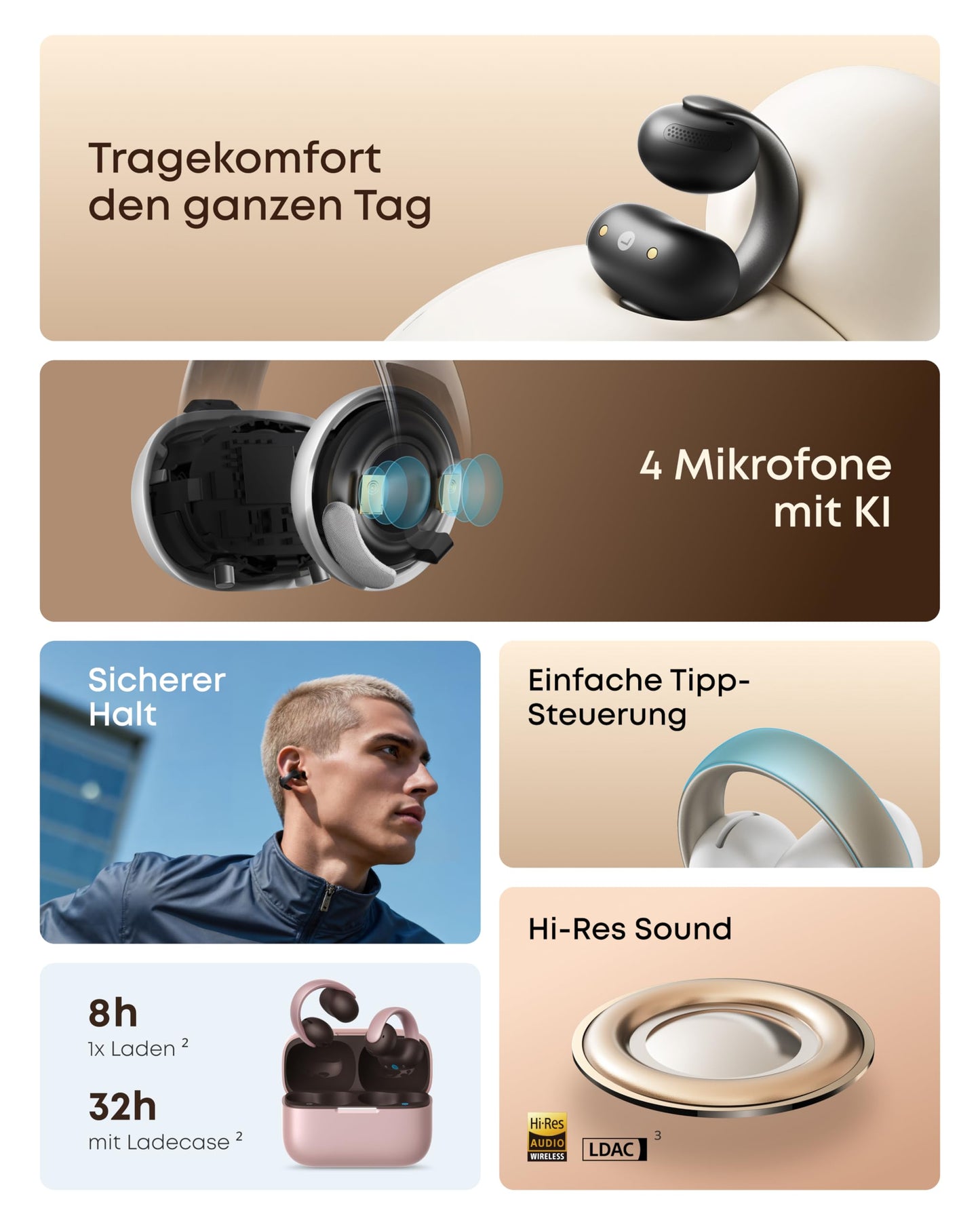 soundcore by Anker AeroClip, open-ear headphones, open-ring design, Hi-Res - A3388
