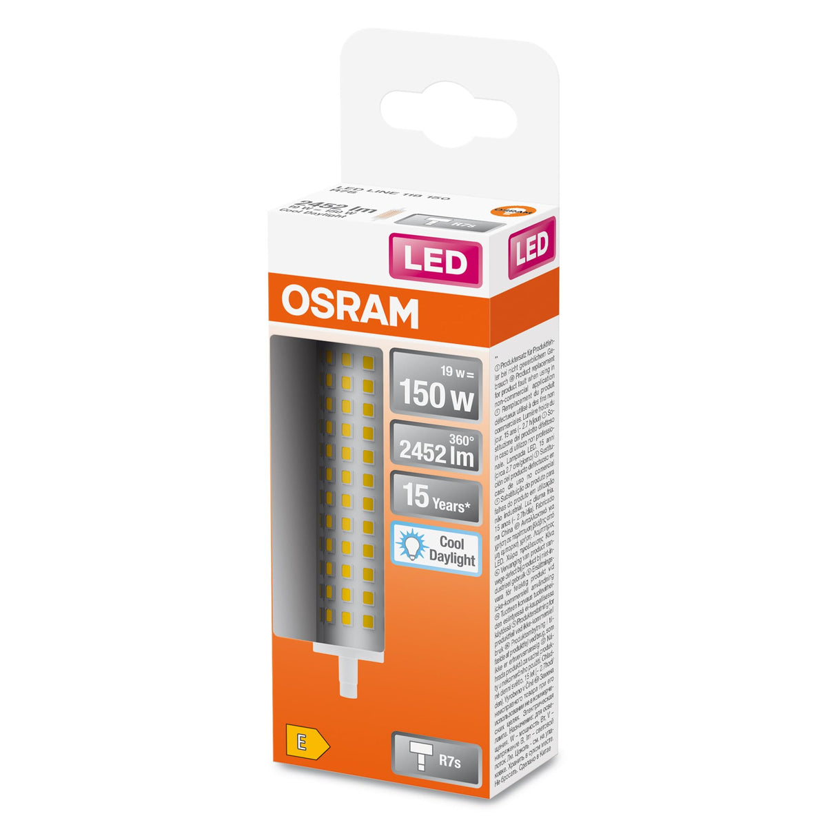 Osram LED Line LED lamp with R7s retrofit base, 19 W / 2452 lm, clear, cold daylight white with 6500 K, non-dimmable. IP20, lead-free glass, 28mm diameter, 6-pack. - 4099854022371
